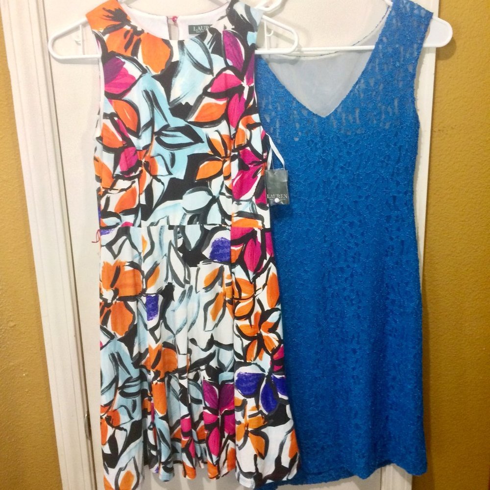 NEW Lauren Ralph Lauren 2x pair floral & lace dress TWO DRESSES minor flaws NWD